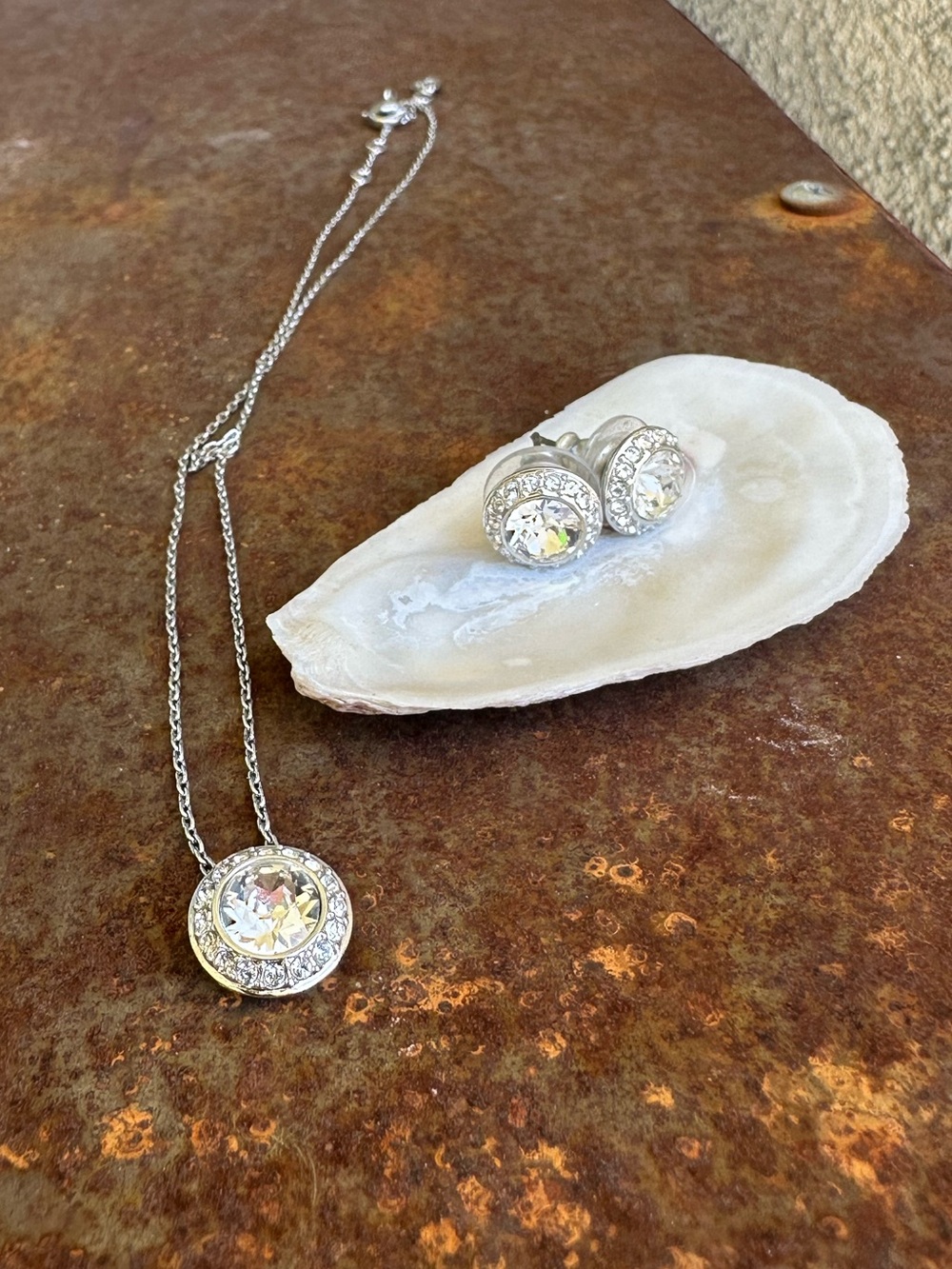 Swarovski Angelic Crystal Halo Pendant Necklace & Stud Earrings Rhodium Plated - Picture 2 of 5